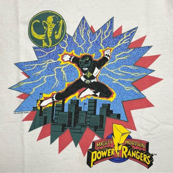 VTG 1994 Mighty Morphin Power Rangers Black Ranger Single Stitch T Shirt Small - Picture 3 of 14